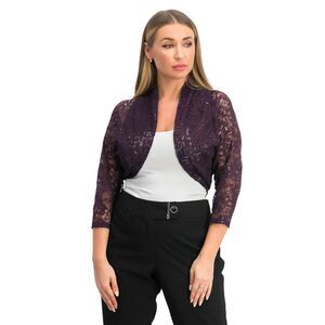 Tahari ASL L Purple Lace Shrug Cardigan Sequins Evening Event Prom Wedding